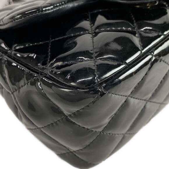 Chanel Mini Square Flap Bag Patent Leather Quilted Black/Silver CC Authentic - Picture 7 of 16